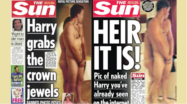 Η βρετανική εφημερίδα Sun έκανε πρωτοσέλιδο τον γυμνό πρίγκιπα Χάρι