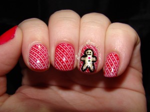 candy cane gingerbread man christmas nail art