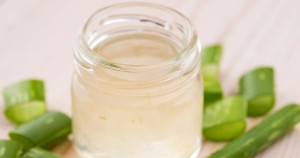 aloe vera juice with fresh leaves