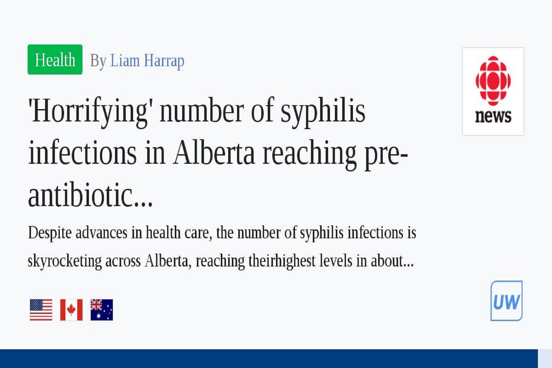 Καναδάς Αλμπέρτα: Οι λοιμώξεις από σύφιλη φτάνουν σε επίπεδα προ αντιβιοτικών