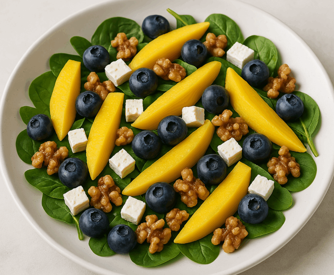 Σαλάτα μάνγκο: Καλοκαιρινή σαλάτα με μάνγκο, σπανάκι και βατόμουρα