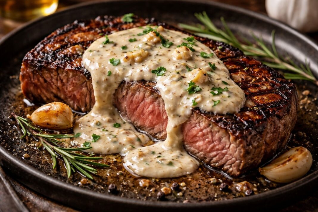 Μπριζόλα με Κρεμώδη Σάλτσα Σκόρδου: Ένα Πιάτο που Λιώνει στο Στόμα