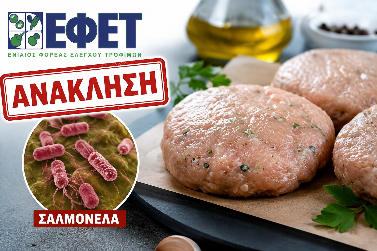 ΕΦΕΤ: Ανάκληση μπιφτεκιού κοτόπουλου – Εντοπίστηκε σαλμονέλα