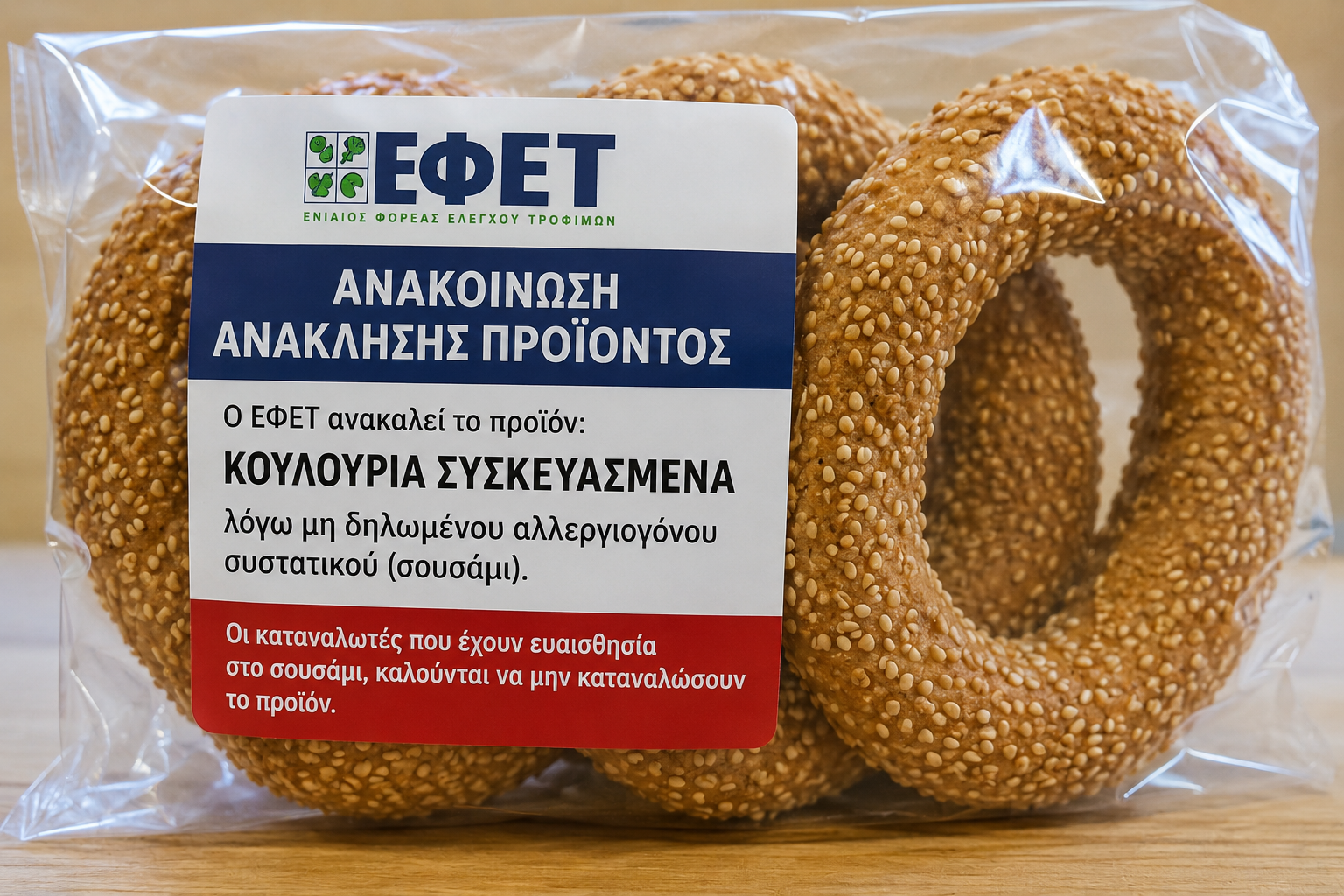 Ανακαλούνται γνωστά συσκευασμένα κουλούρια λόγω μη δηλωμένου αλλεργιογόνου